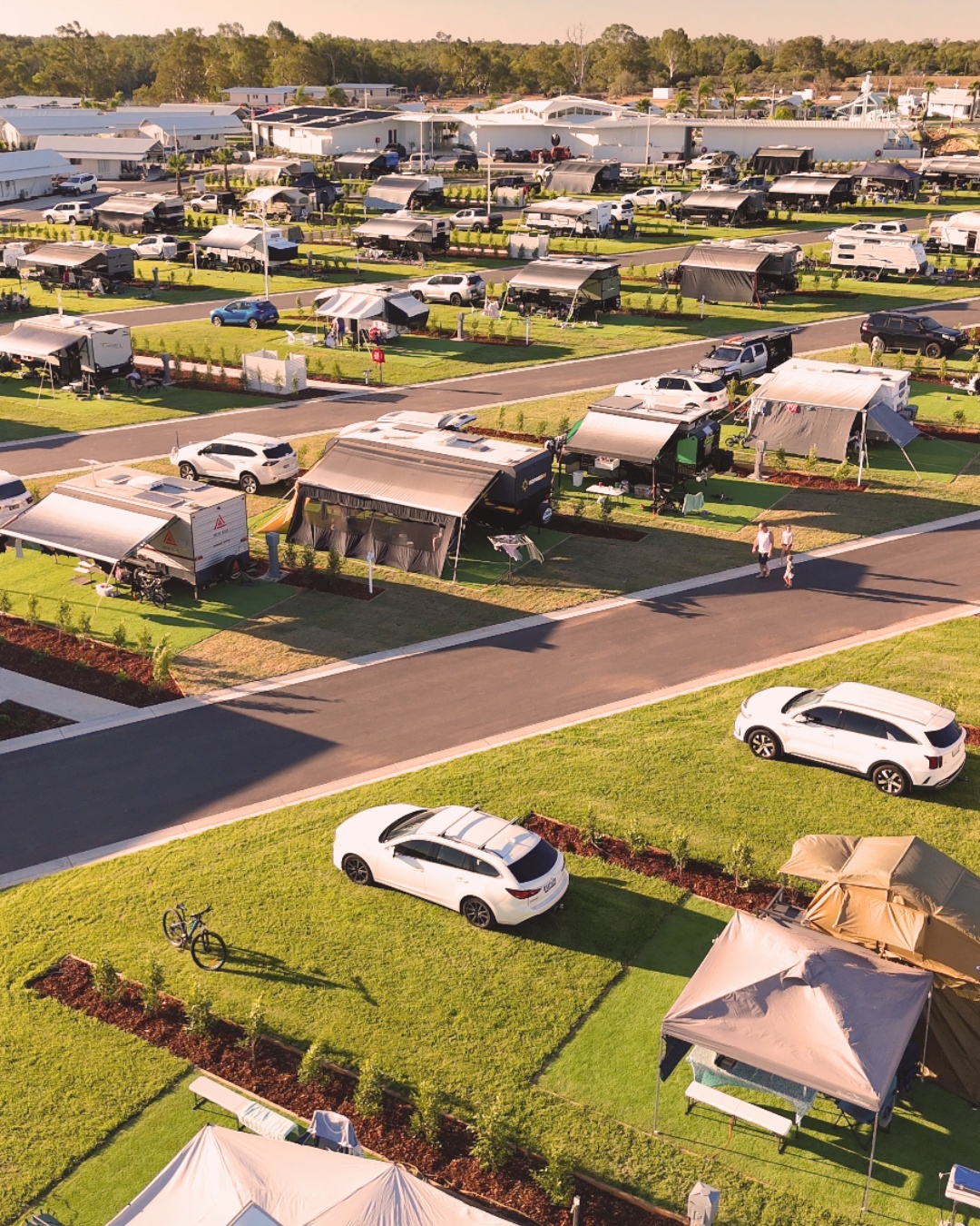 Luxury caravan and RV sites at Trentham Waters Resort near Mildura on the Murray River